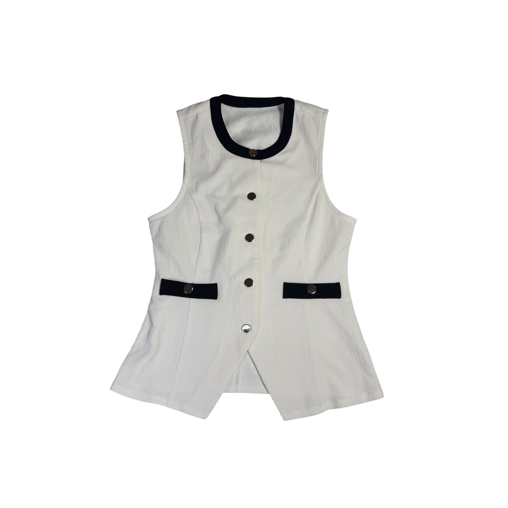 Coquette White Black Contrast Trim Tailored Sleeveless Waistcoat Vest